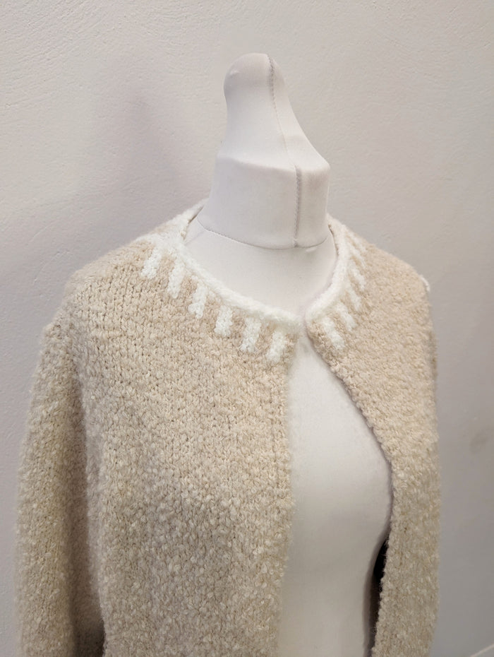 Mohair blend stitched cardigan in cream