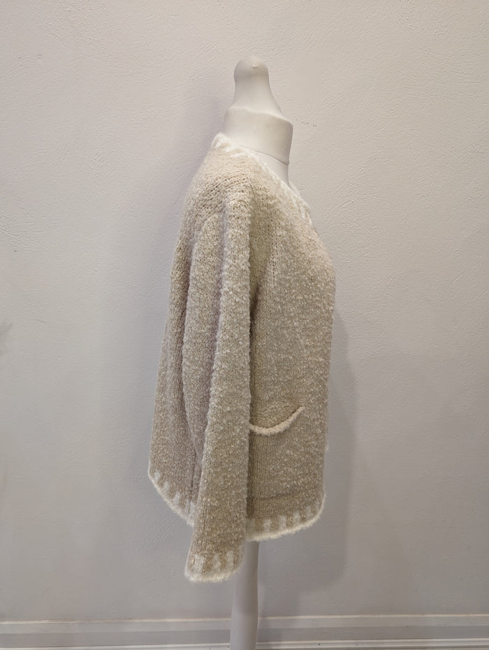Mohair blend stitched cardigan in cream