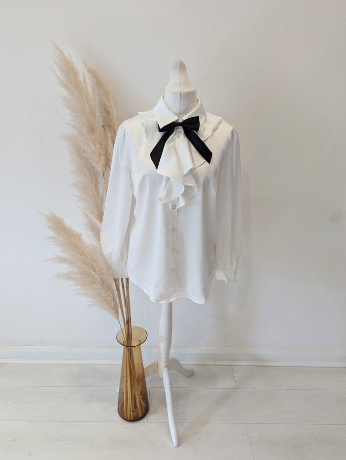 Monsoon Black Bow Tie Blouse Size Large
