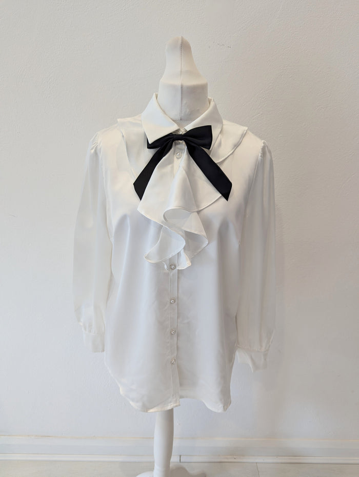 Monsoon Black Bow Tie Blouse Size Large