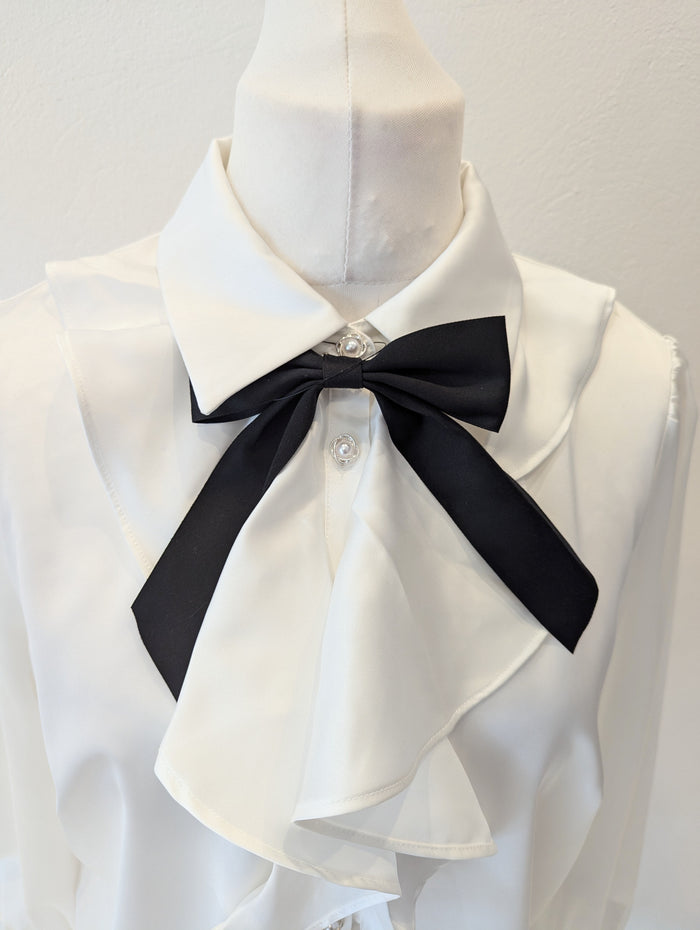 Monsoon Black Bow Tie Blouse Size Large