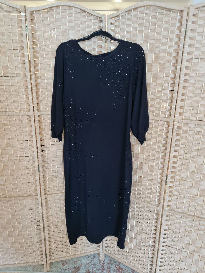Monsoon Black Diamante Wool Dress Large