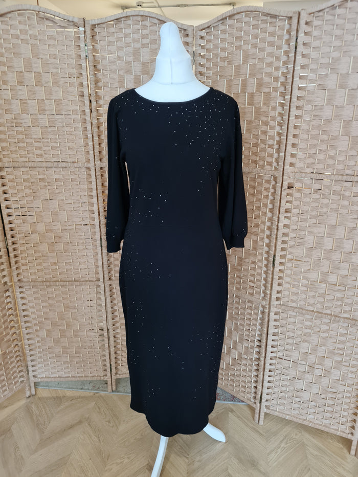 Monsoon Black Diamante Wool Dress Large