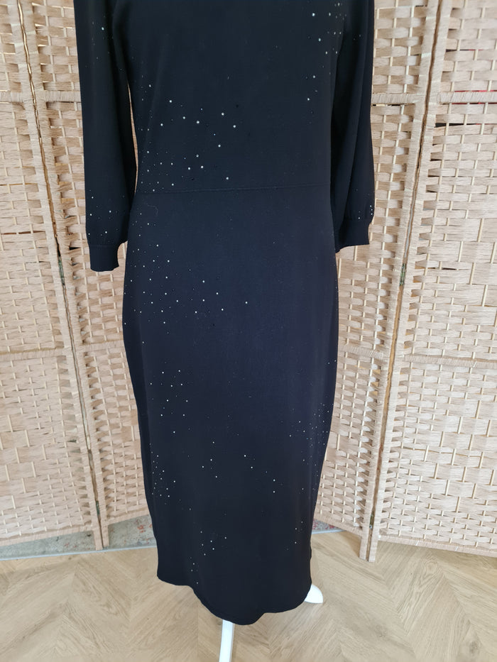 Monsoon Black Diamante Wool Dress Large
