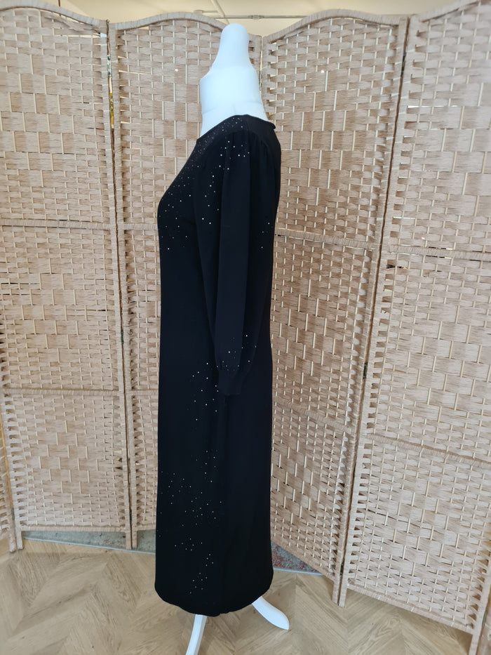 Monsoon Black Diamante Wool Dress Large