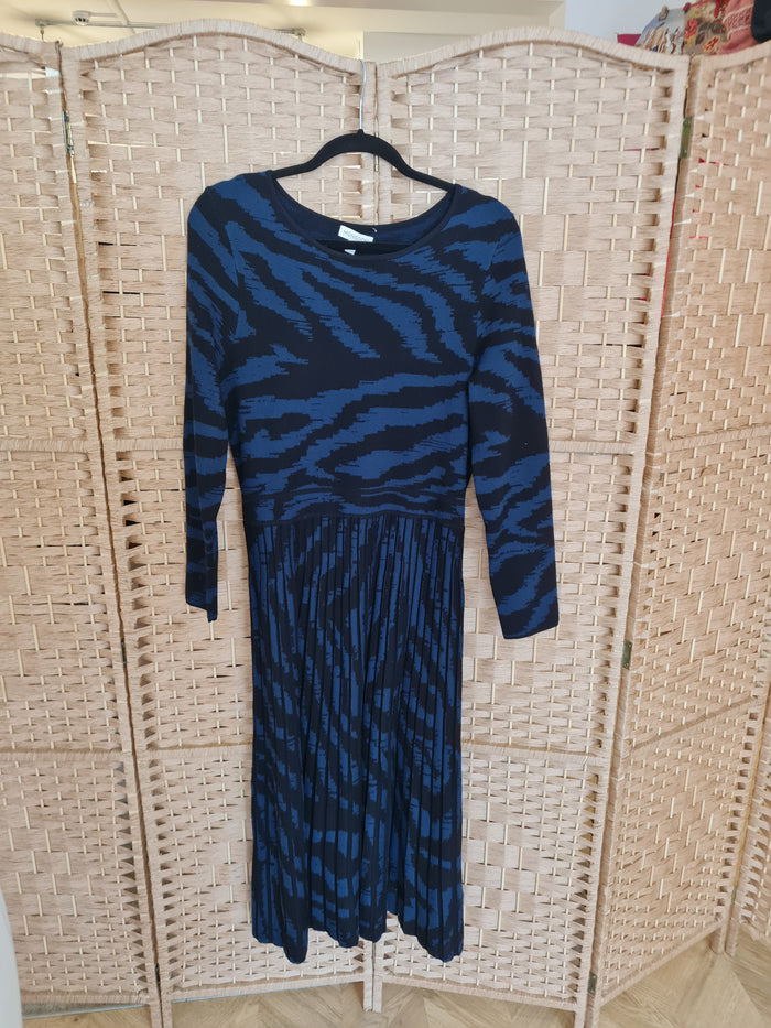 Monsoon Blue Zebra Knit Dress L