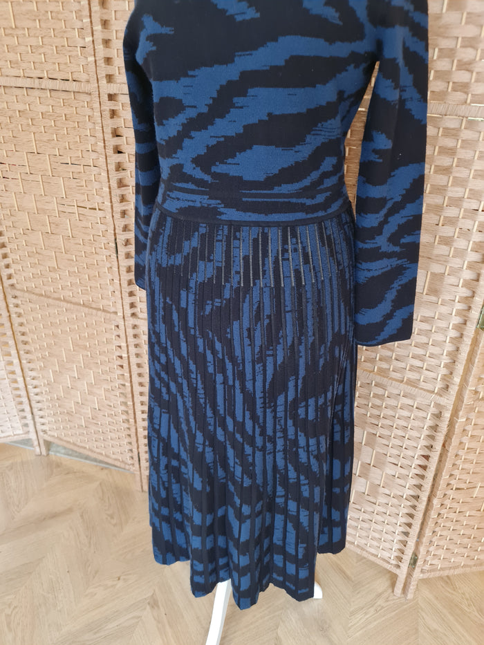 Monsoon Blue Zebra Knit Dress L