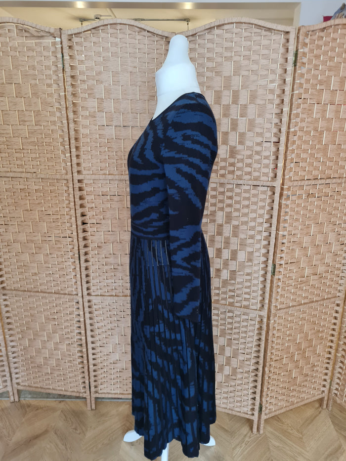 Monsoon Blue Zebra Knit Dress L