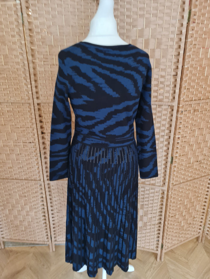 Monsoon Blue Zebra Knit Dress L