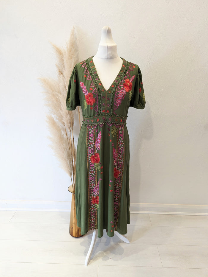 Monsoon Farah khaki embroidered midi 14