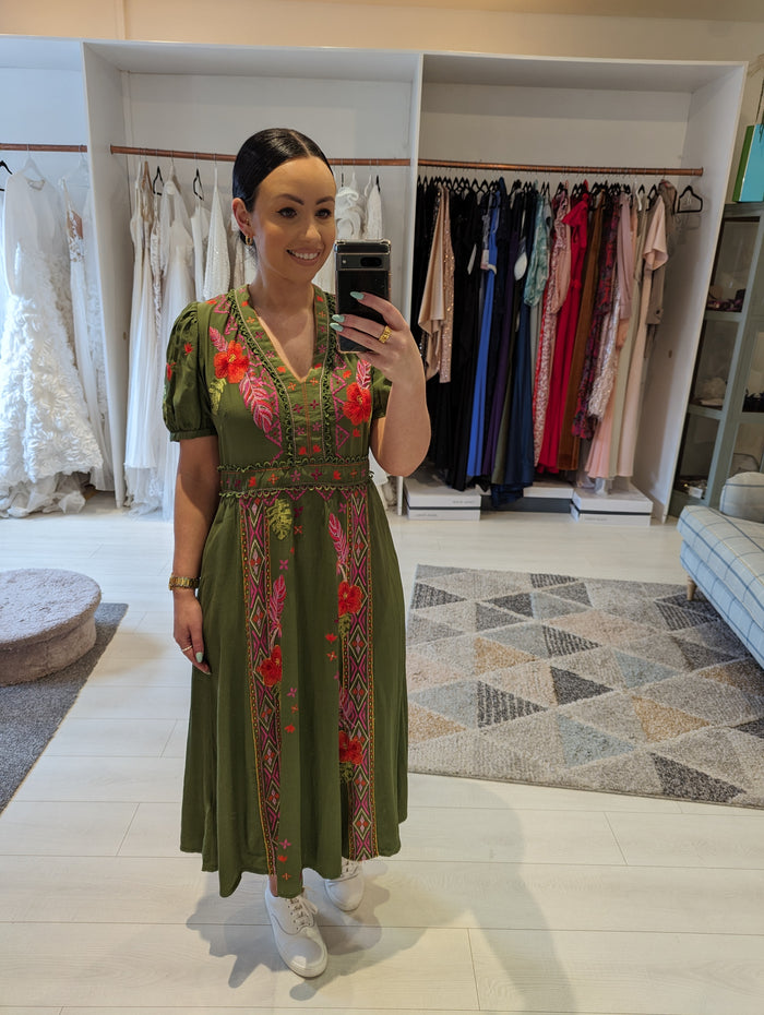 Monsoon Farah khaki embroidered midi 14