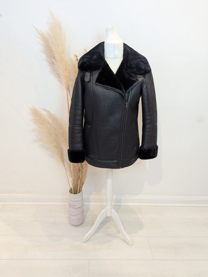 M&S Black Biker Jacket 12 New RRP £79