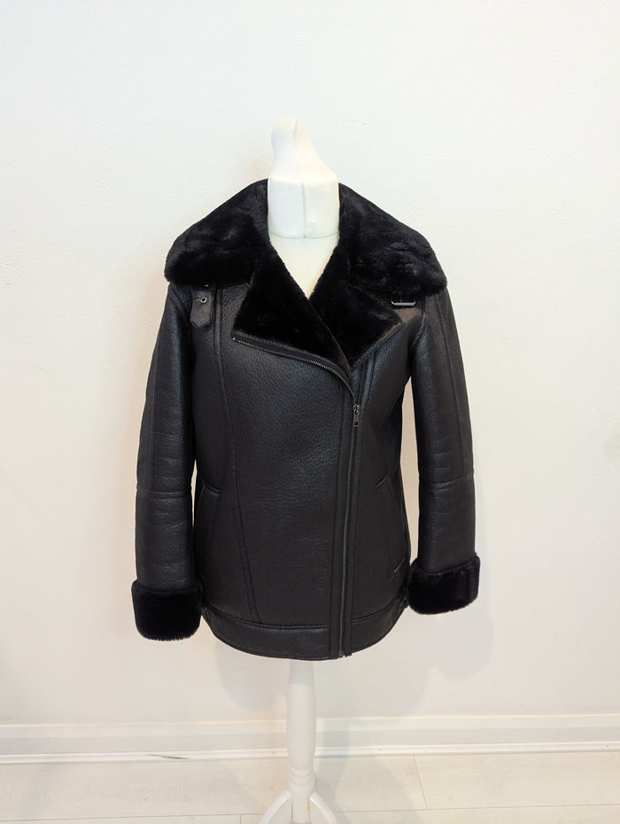 M&S Black Biker Jacket 12 New RRP £79