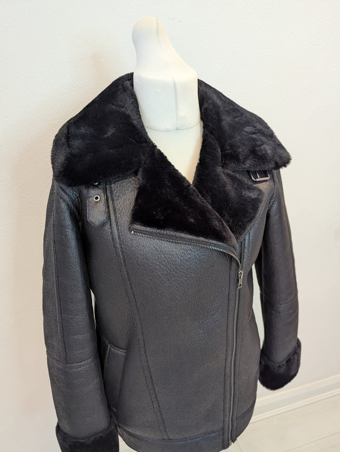 M&S Black Biker Jacket 12 New RRP £79