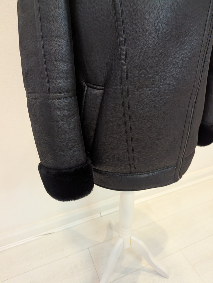 M&S Black Biker Jacket 12 New RRP £79