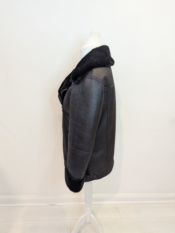 M&S Black Biker Jacket 12 New RRP £79