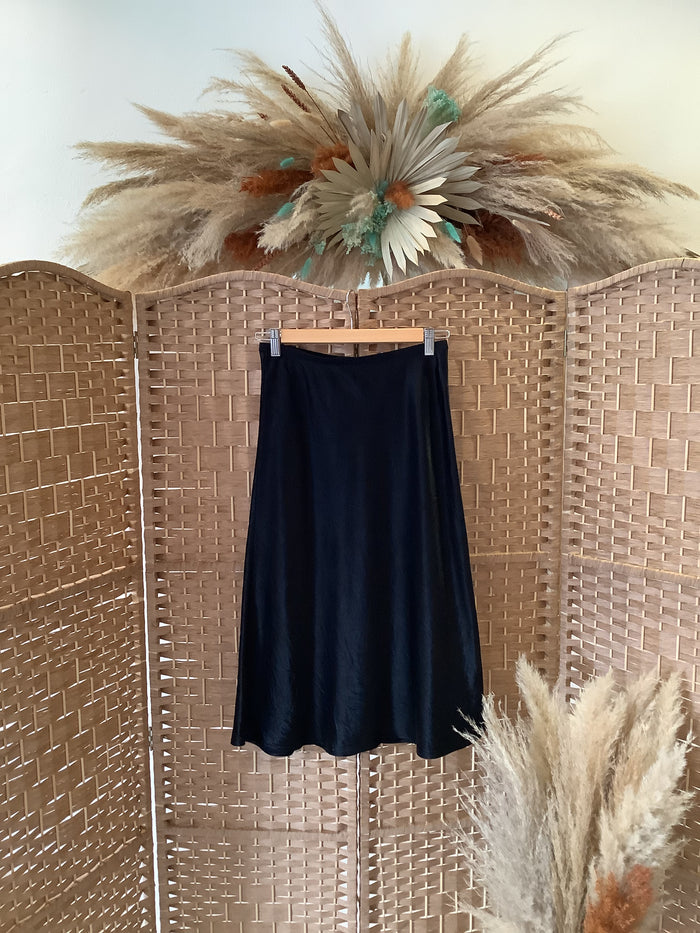 M&S Black silk midi skirt 8 New