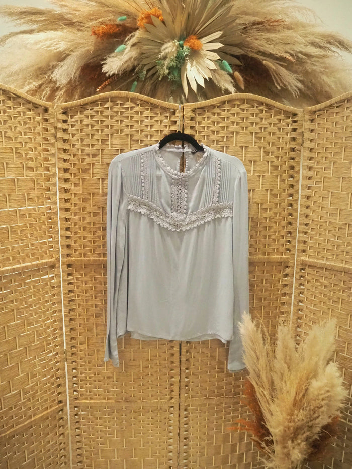 M&S Blue Lace Front Blouse 6