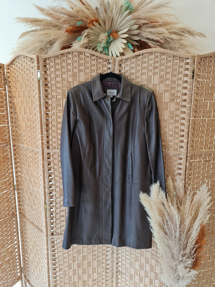M&S Brown Leather Coat 16