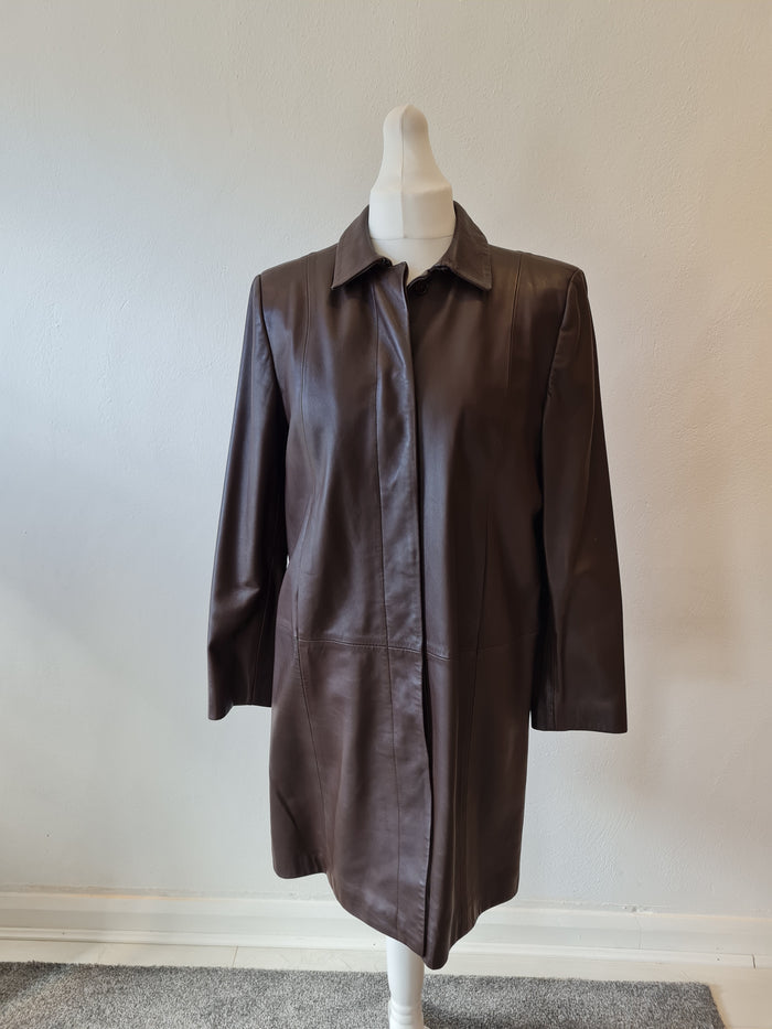 M&S Brown Leather Coat 16