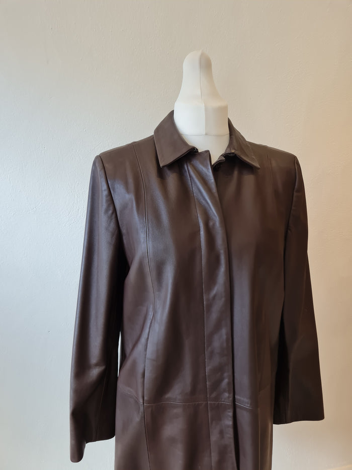 M&S Brown Leather Coat 16