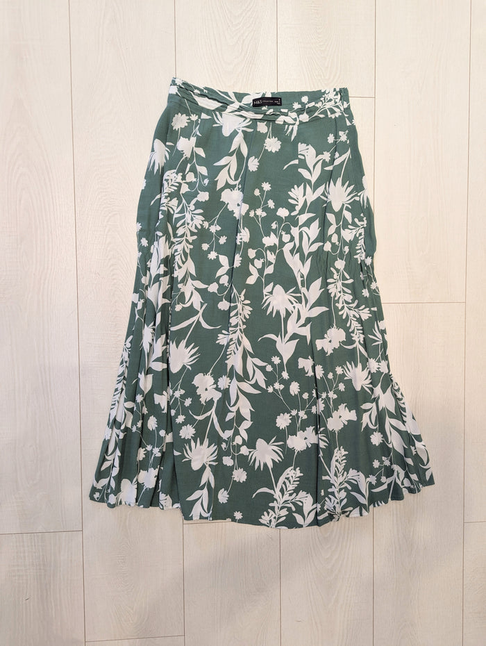 M&S Collection Green Print Skirt 8