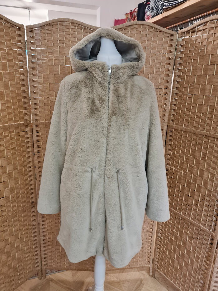 M&S Cream Faux fur Hooded Coat 14