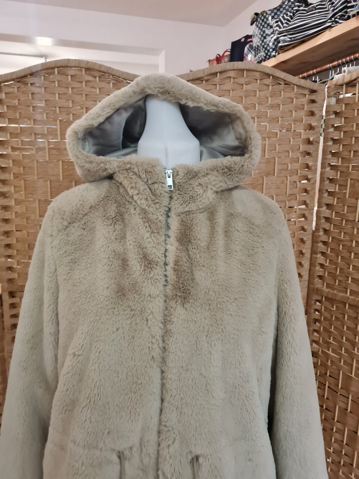 M&S Cream Faux fur Hooded Coat 14
