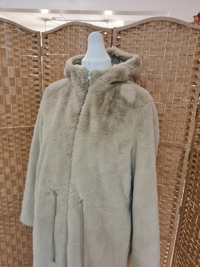 M&S Cream Faux fur Hooded Coat 14
