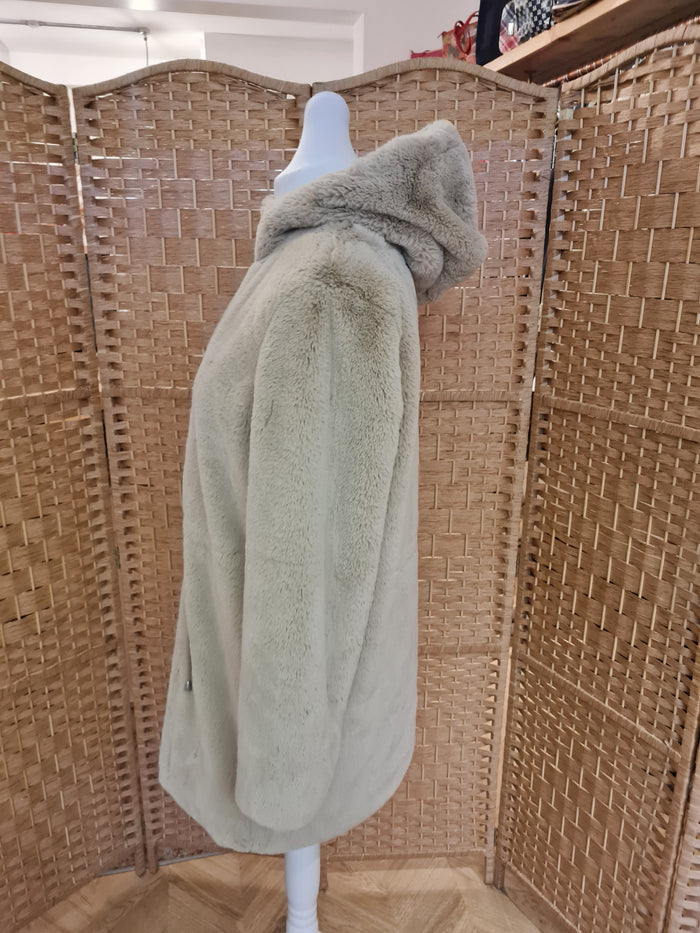 M&S Cream Faux fur Hooded Coat 14