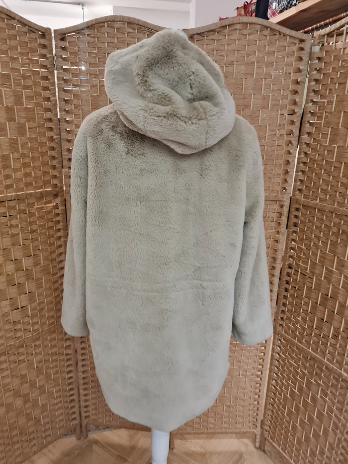 M&S Cream Faux fur Hooded Coat 14
