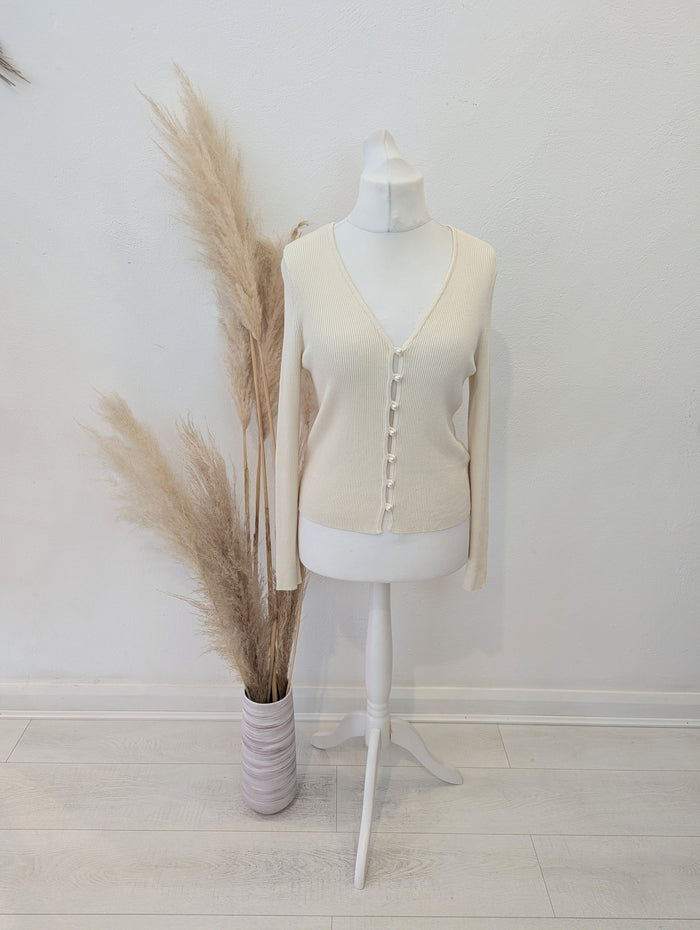 M&S Cream Pearl button Cardigan 12 NWT