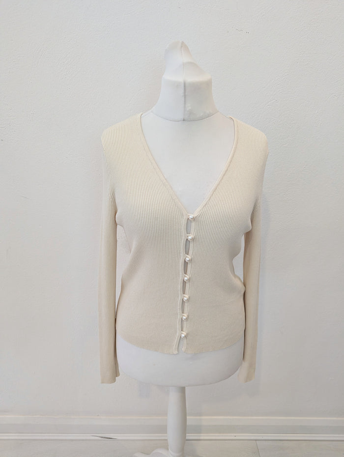M&S Cream Pearl button Cardigan 12 NWT