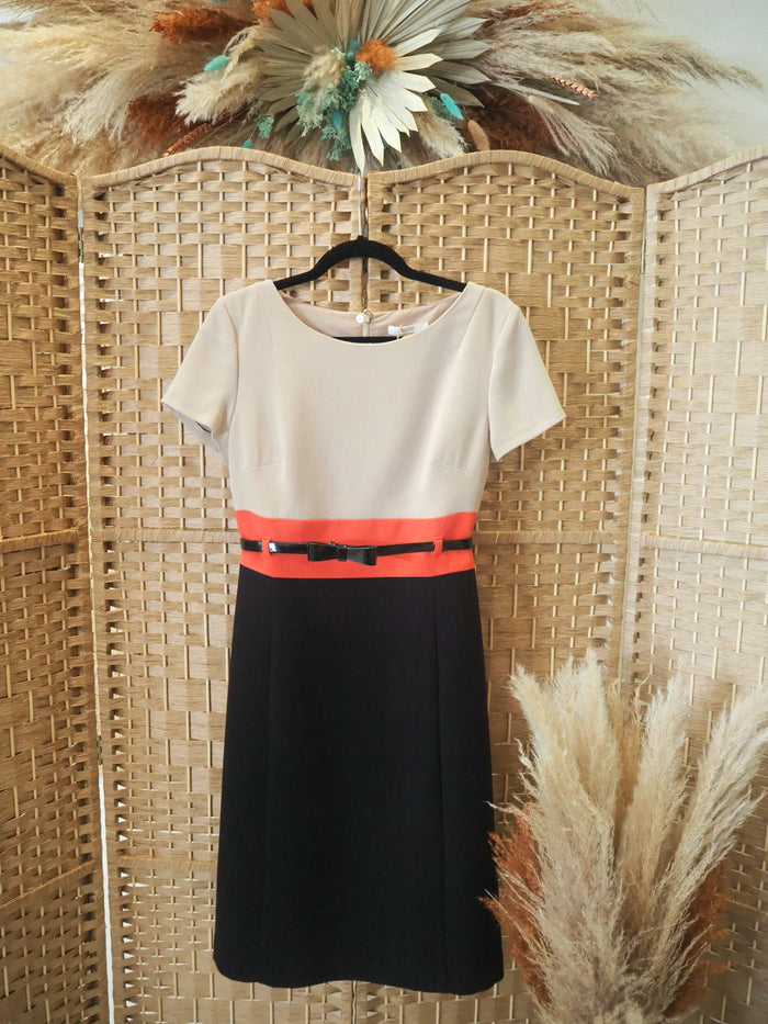 M&S Cream,Coral & Black dress Size 10