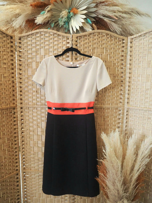 M&S Cream,Coral & Black dress Size 10
