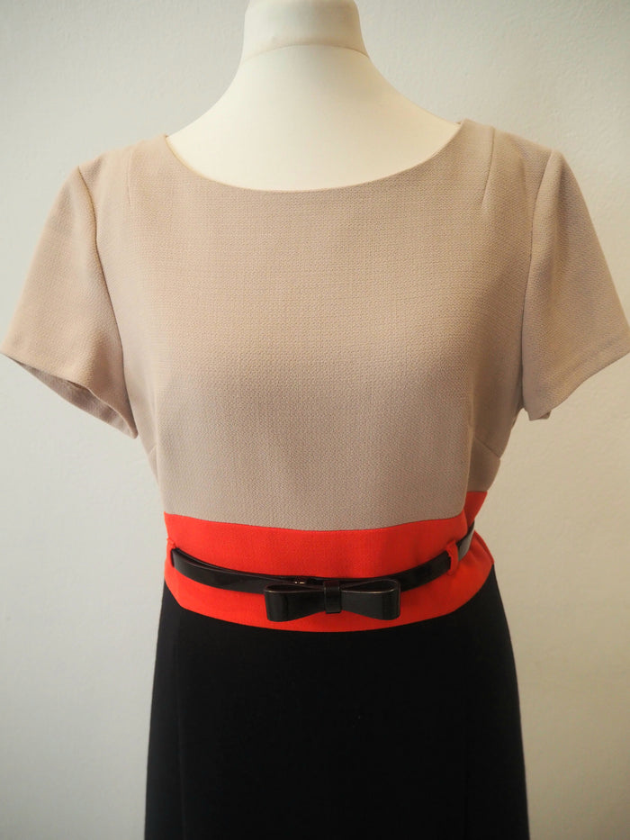 M&S Cream,Coral & Black dress Size 10