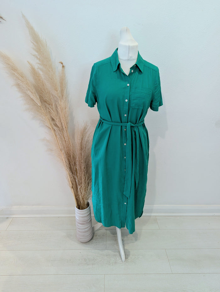 M&S Green Linen Blend Maxi 10