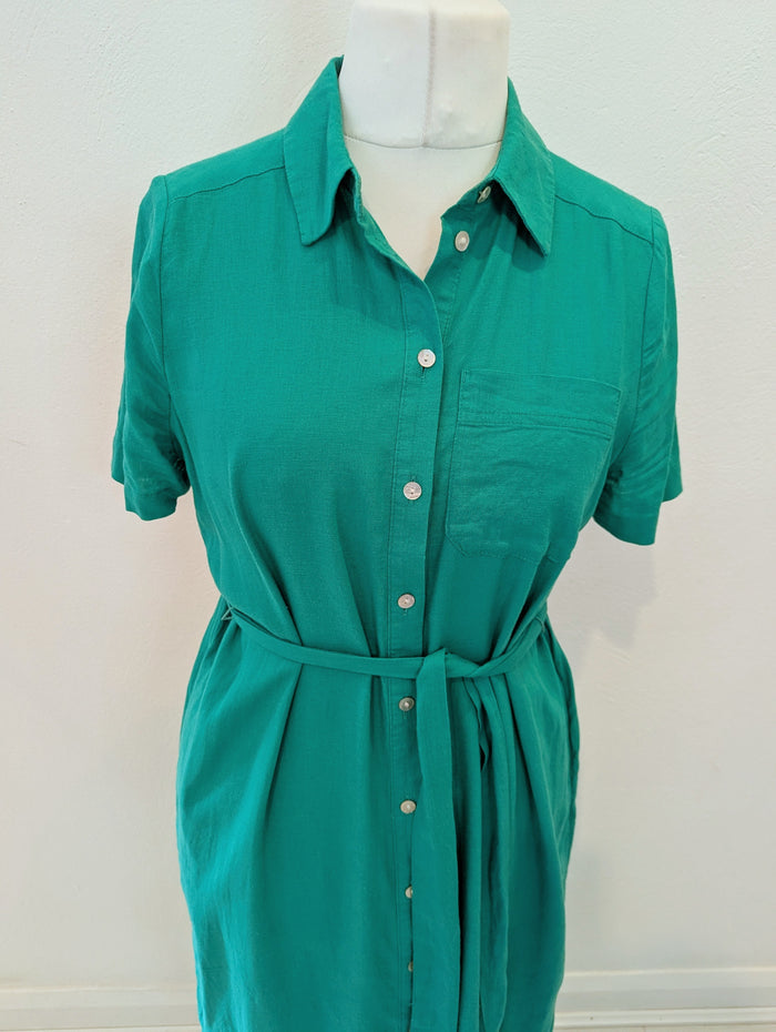 M&S Green Linen Blend Maxi 10