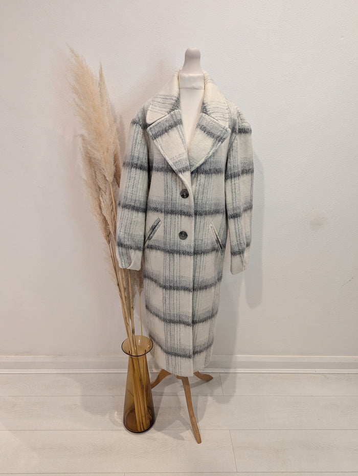 M&S Grey Check Coat XS