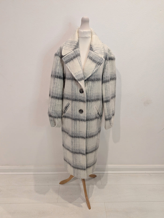 M&S Grey Check Coat XS