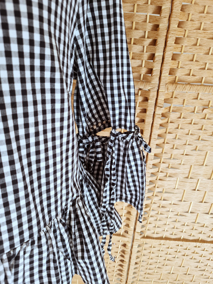 M&S Limited Edition Black/White Check Peplum Top Size 8