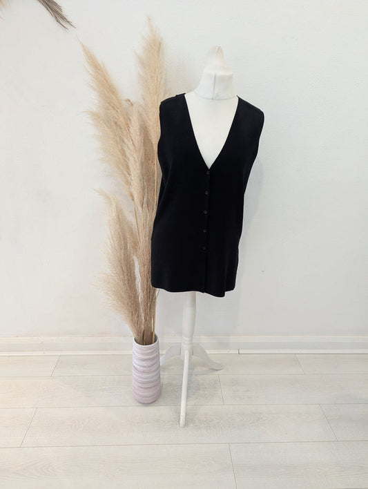 M&S longline Black button Vest 14