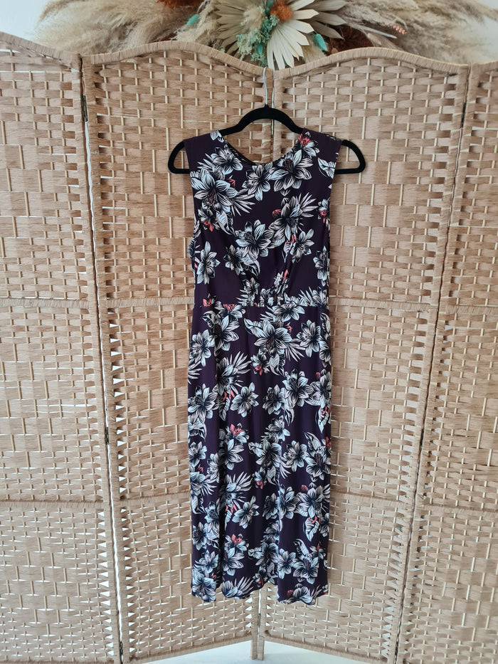 M&S Maroon Floral Midi Dress 12 New