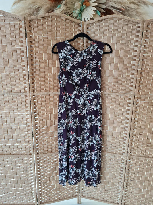 M&S Maroon Floral Midi Dress 12 New