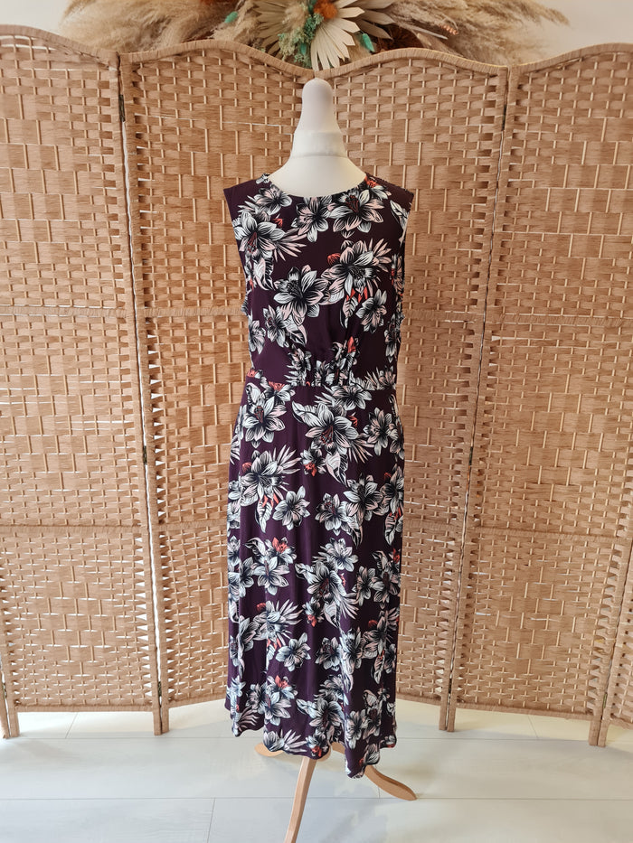 M&S Maroon Floral Midi Dress 12 New