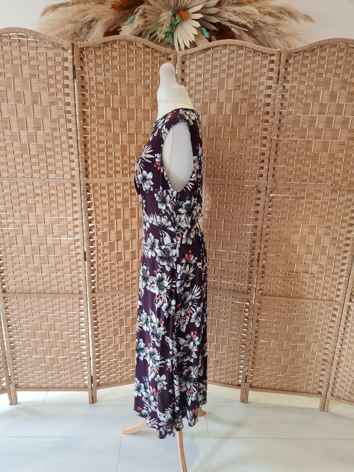 M&S Maroon Floral Midi Dress 12 New