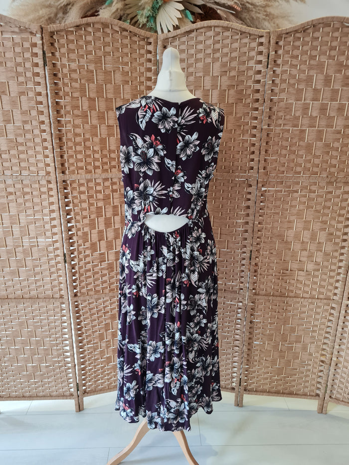 M&S Maroon Floral Midi Dress 12 New