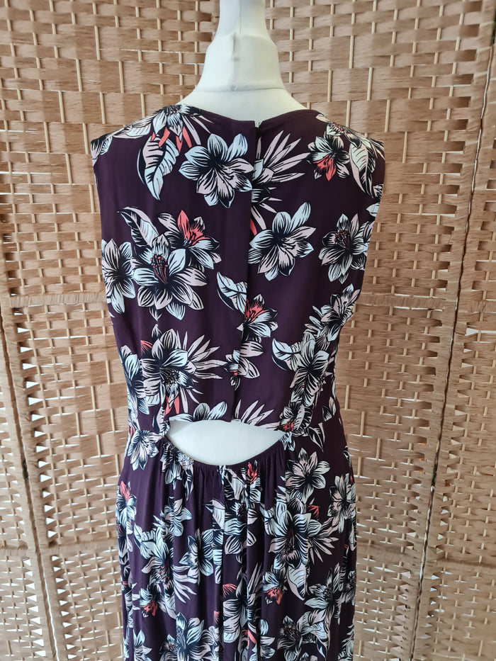 M&S Maroon Floral Midi Dress 12 New