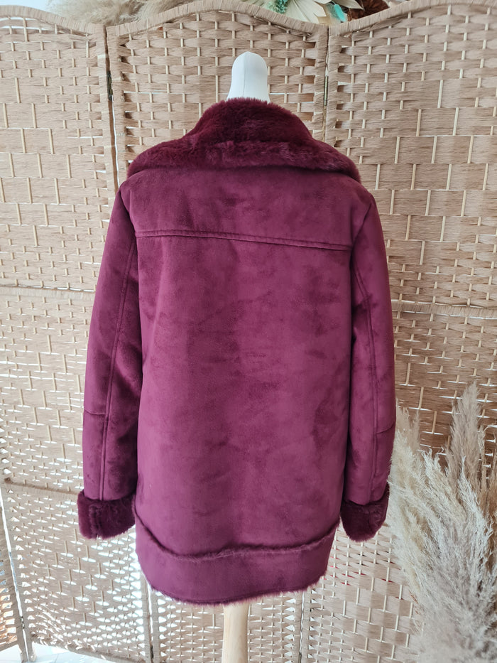 M&S Maroon fur lined Biker Jacket 10