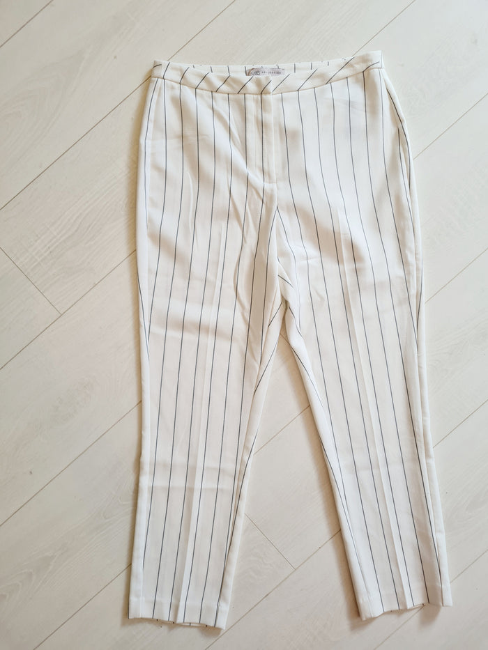M&S White Pinstripe Trousers Size 10